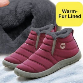 Unisex Waterproof Fur Lined Flat Heel Snow Boots