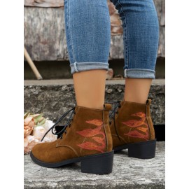 Vintage Abstract Wearable Lace-Up Block Heel Classic Boots Printing