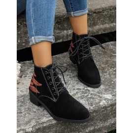 Vintage Abstract Wearable Lace-Up Block Heel Classic Boots Printing