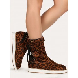 Casual Leopard Snake Print Lace-up Print Boots