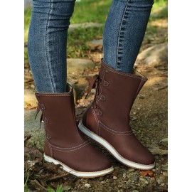 Casual Leopard Snake Print Lace-up Print Boots