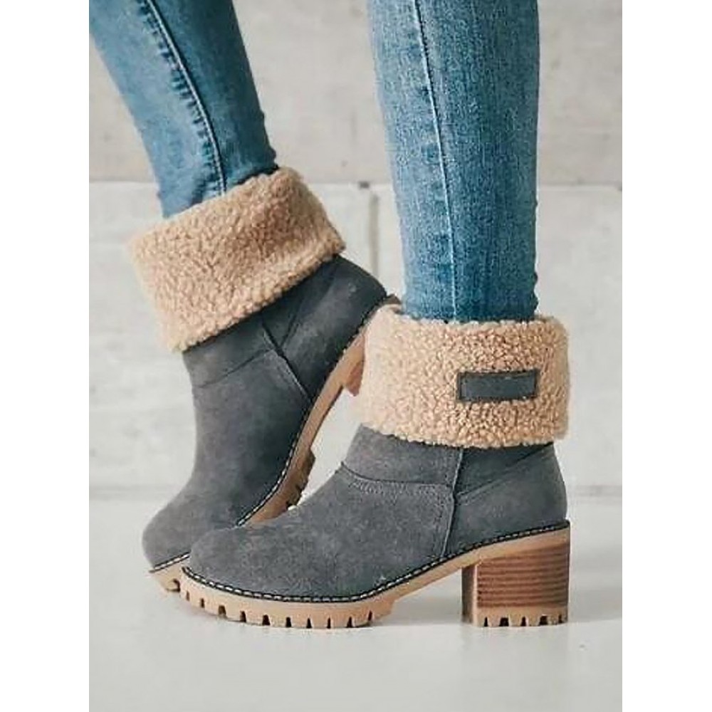 Comfortable Soft Slip On Chunky Heel Snow Boots Footwear