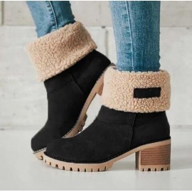 Comfortable Soft Slip On Chunky Heel Snow Boots Footwear