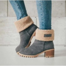 Comfortable Soft Slip On Chunky Heel Snow Boots Footwear