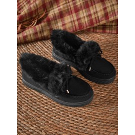Vintage Plain All Season Wearable Daily Flat Shoes Faux Fur Slip On Deep Mouth Single Shoes for Women