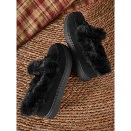 Vintage Plain All Season Wearable Daily Flat Shoes Faux Fur Slip On Deep Mouth Single Shoes for Women