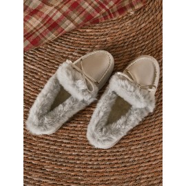 Vintage Plain All Season Wearable Daily Flat Shoes Faux Fur Slip On Deep Mouth Single Shoes for Women