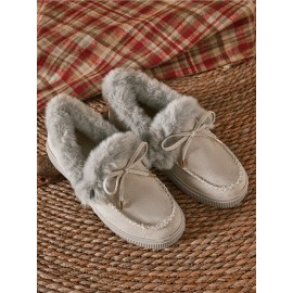 Vintage Plain All Season Wearable Daily Flat Shoes Faux Fur Slip On Deep Mouth Single Shoes for Women