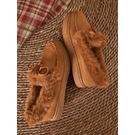 Vintage Plain All Season Wearable Daily Flat Shoes Faux Fur Slip On Deep Mouth Single Shoes for Women