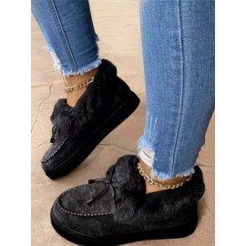 Vintage Plain All Season Wearable Daily Flat Shoes Faux Fur Slip On Deep Mouth Single Shoes for Women
