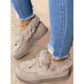Vintage Plain All Season Wearable Daily Flat Shoes Faux Fur Slip On Deep Mouth Single Shoes for Women