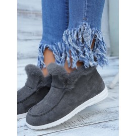 Women's Split Joint Furry Flat Heel Snow Boots