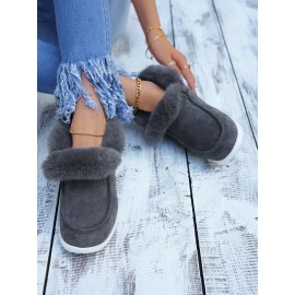 Women's Split Joint Furry Flat Heel Snow Boots