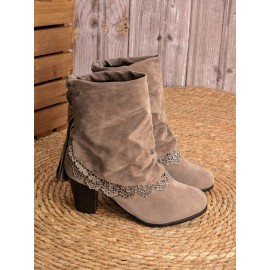 Vintage Lace Flanging Casual Fringed Short Ankle Boots