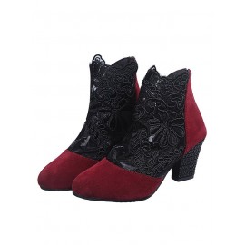Lace Split Joint Chunky Heel Sandals Boots with Back Zip