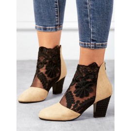Lace Split Joint Chunky Heel Sandals Boots with Back Zip