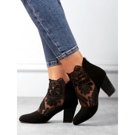 Lace Split Joint Chunky Heel Sandals Boots with Back Zip