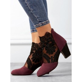 Lace Split Joint Chunky Heel Sandals Boots with Back Zip