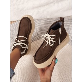 Casual Plain Non-Slip Zipper Block Heel Moccasin Boots