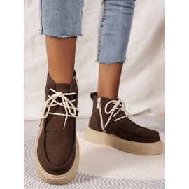 Casual Plain Non-Slip Zipper Block Heel Moccasin Boots