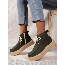Casual Plain Non-Slip Zipper Block Heel Moccasin Boots