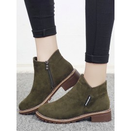 British Style Round Toe Comfortable Zip Low Heel Booties