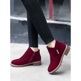 British Style Round Toe Comfortable Zip Low Heel Booties