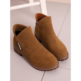 British Style Round Toe Comfortable Zip Low Heel Booties