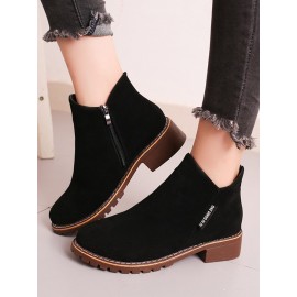 British Style Round Toe Comfortable Zip Low Heel Booties