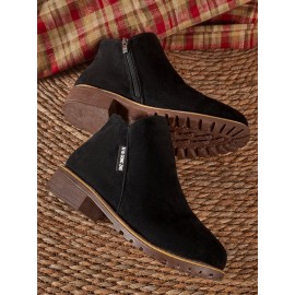 British Style Round Toe Comfortable Zip Low Heel Booties