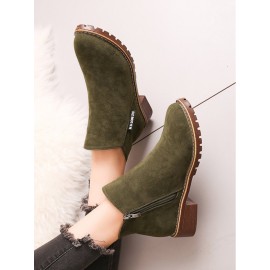 British Style Round Toe Comfortable Zip Low Heel Booties
