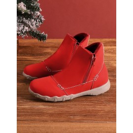 Faux Leather Panel Zip and Fleece Soft Ankle Ankle Boots