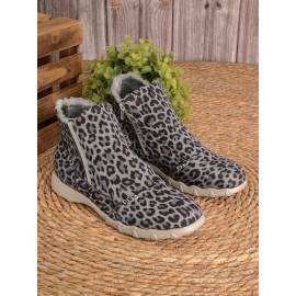 Faux Leather Panel Zip and Fleece Soft Ankle Ankle Boots