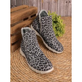 Faux Leather Panel Zip and Fleece Soft Ankle Ankle Boots