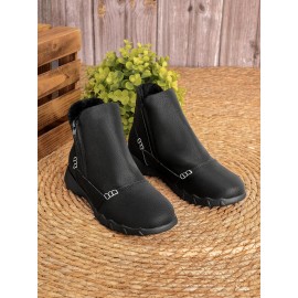 Faux Leather Panel Zip and Fleece Soft Ankle Ankle Boots