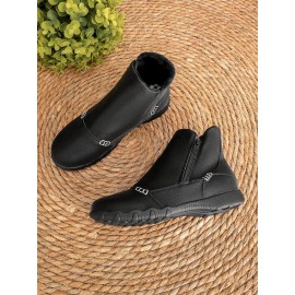 Faux Leather Panel Zip and Fleece Soft Ankle Ankle Boots