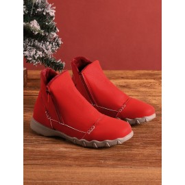 Faux Leather Panel Zip and Fleece Soft Ankle Ankle Boots