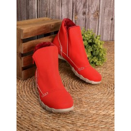 Faux Leather Panel Zip and Fleece Soft Ankle Ankle Boots