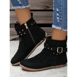 West Style Plain Slip On Flat Heel Snow Boots Tassel