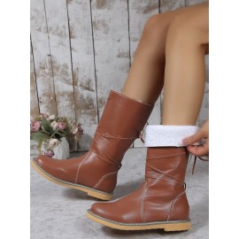 Comfortable Soft Lightweight Lace Up Chunky Heel Snow Boots Footwear