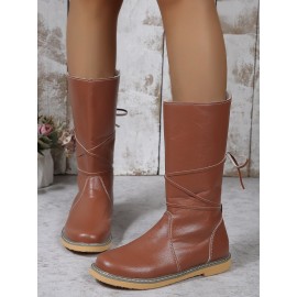 Comfortable Soft Lightweight Lace Up Chunky Heel Snow Boots Footwear