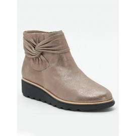 Comfortable Soft Leather Bow Round Toe Low Heel Booties