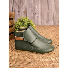 Women Casual Green Daily Adjustable Soft Leather Booties