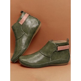 Women Casual Green Daily Adjustable Soft Leather Booties