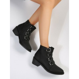 Vintage Plain Non-Slip Zipper Block Heel Classic Boots Buckle