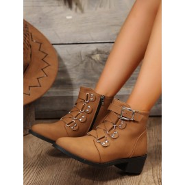 Vintage Plain Non-Slip Zipper Block Heel Classic Boots Buckle