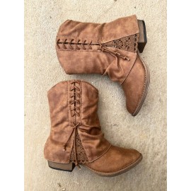 Women's Cross Lace Lace Panel Vintage Chunky Heel Chukkas Booties