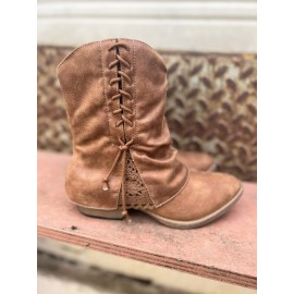 Women's Cross Lace Lace Panel Vintage Chunky Heel Chukkas Booties