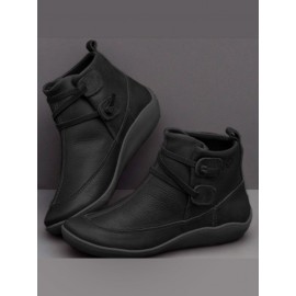 Women Casual Soft Braided Strap Lether PU Flat Heel Snow Boots