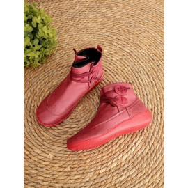 Women Casual Soft Braided Strap Lether PU Flat Heel Snow Boots